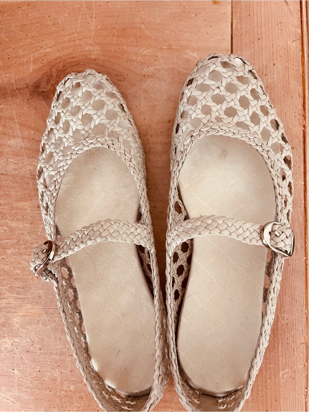 Woven Mary Jane Flats in Natural
